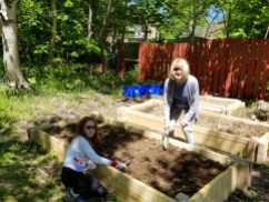 Leslie (8) and her Nan Newhook planting one of our new raised beds